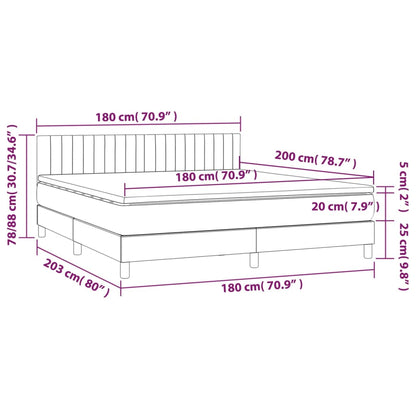 Cama box spring c/ colchão e LED 180x200 cm tecido cinza-claro