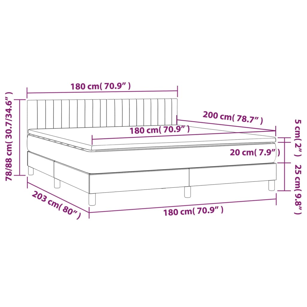 Cama box spring c/ colchão e LED 180x200 cm tecido cor creme