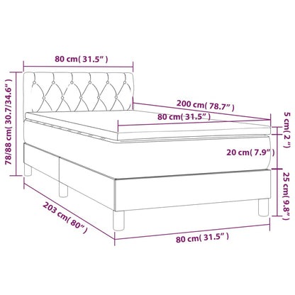 Cama box spring c/ colchão e LED 80x200 cm tecido cinza-claro