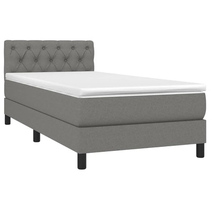 Cama box spring c/ colchão e LED 80x200 cm tecido cinza-escuro