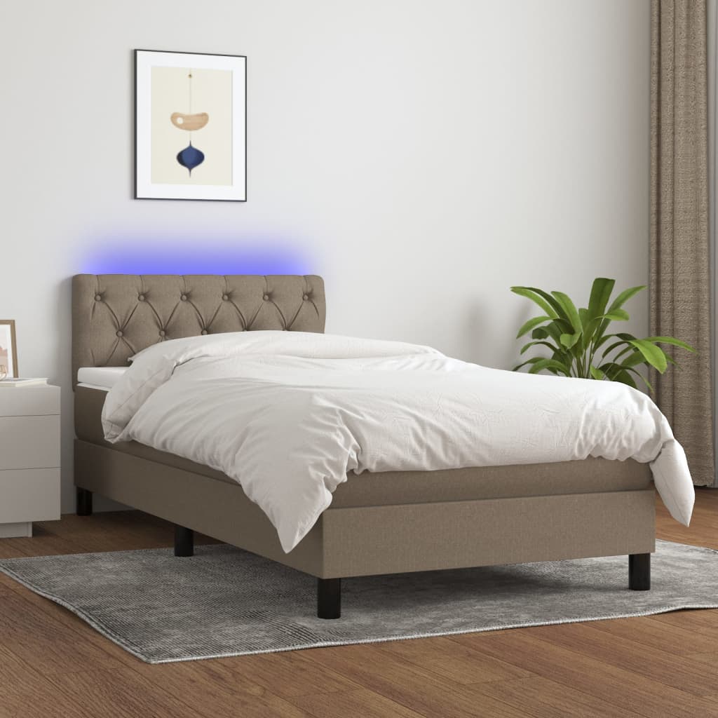 Cama box spring + colchão/LED 80x200cm tecido cinza-acastanhado