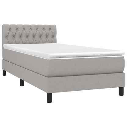 Cama box spring c/ colchão e LED 90x190 cm tecido cinza-claro