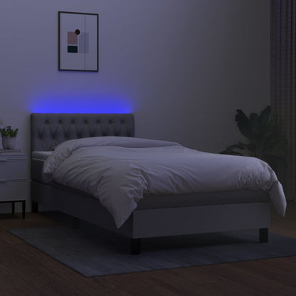 Cama box spring c/ colchão e LED 90x190 cm tecido cinza-claro