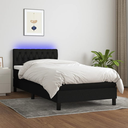 Cama box spring c/ colchão e LED 90x190 cm tecido preto