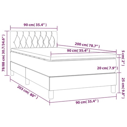 Cama box spring c/ colchão e LED 90x200 cm tecido cinza-escuro