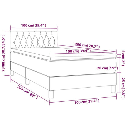 Cama box spring c/ colchão e LED 100x200 cm tecido cinza-claro