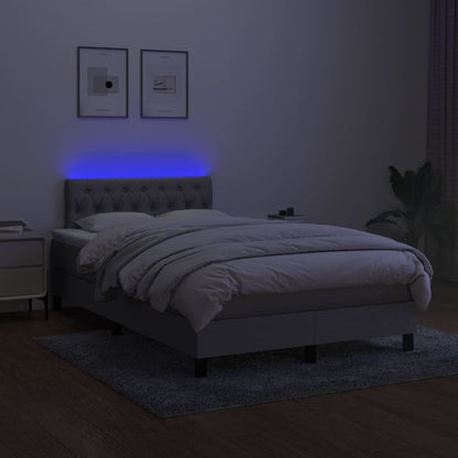 Cama box spring c/ colchão e LED 120x200 cm tecido cinza-claro