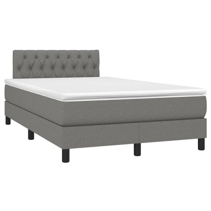 Cama box spring c/ colchão e LED 120x200 cm tecido cinza-escuro