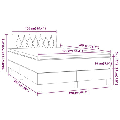 Cama box spring colchão/LED 120x200cm tecido cinza-acastanhado