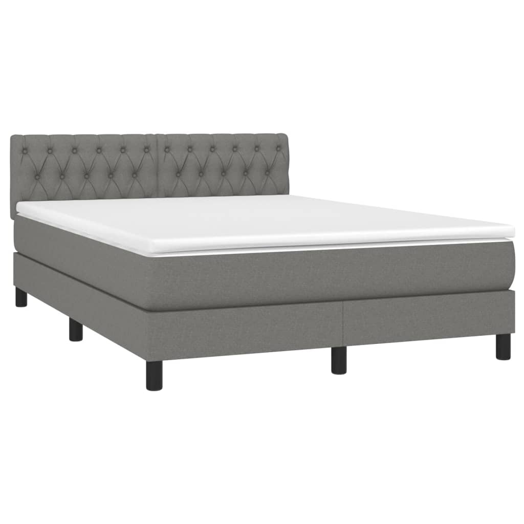 Cama box spring c/ colchão e LED 140x190 cm tecido cinza-escuro