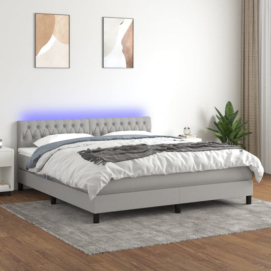 Cama box spring c/ colchão e LED 160x200 cm tecido cinza-claro