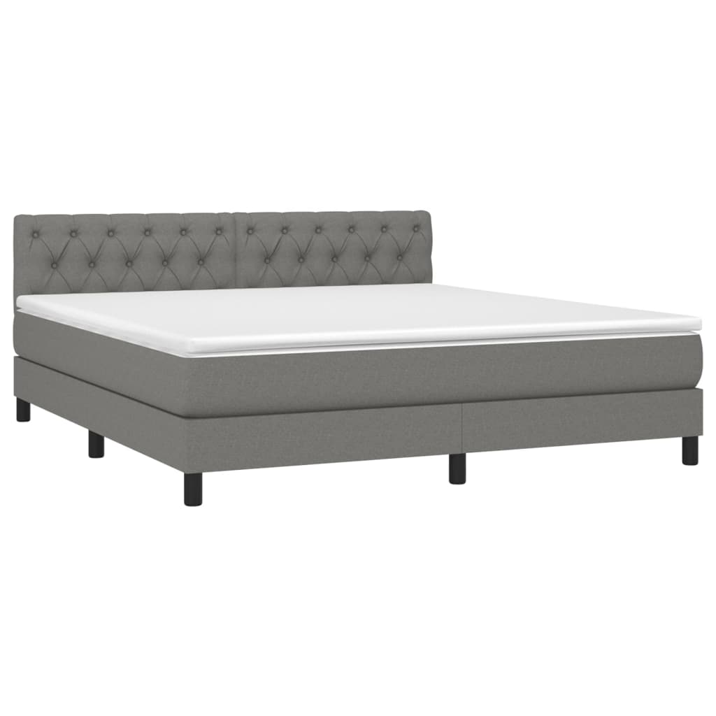 Cama box spring c/ colchão e LED 160x200 cm tecido cinza-escuro