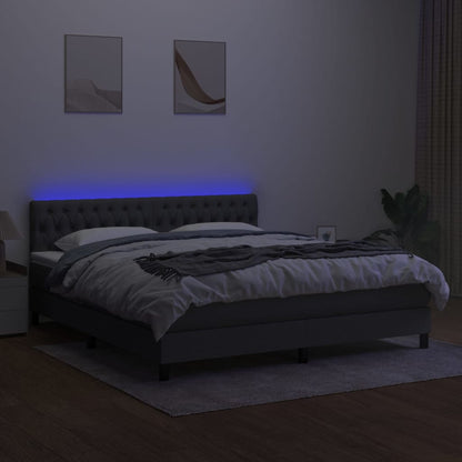 Cama box spring c/ colchão e LED 160x200 cm tecido cinza-escuro