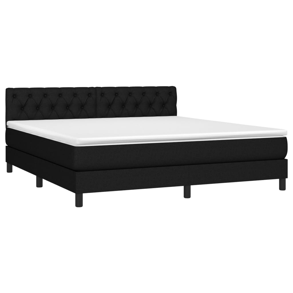 Cama box spring c/ colchão e LED 160x200 cm tecido preto