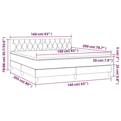 Cama box spring c/ colchão e LED 160x200 cm tecido preto