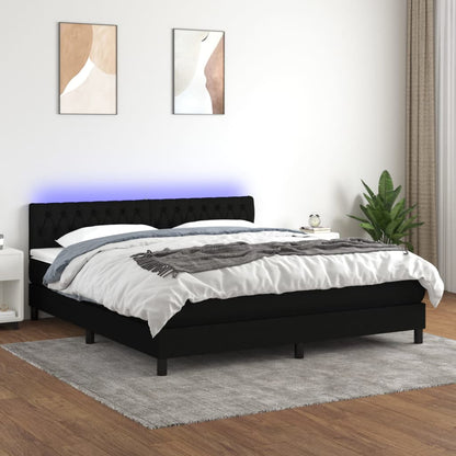 Cama box spring c/ colchão e LED 160x200 cm tecido preto