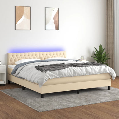 Cama box spring c/ colchão e LED 160x200 cm tecido cor creme