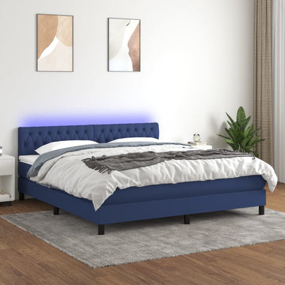 Cama box spring c/ colchão e LED 160x200 cm tecido azul