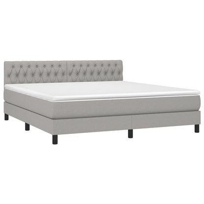 Cama box spring c/ colchão e LED 180x200 cm tecido cinza-claro