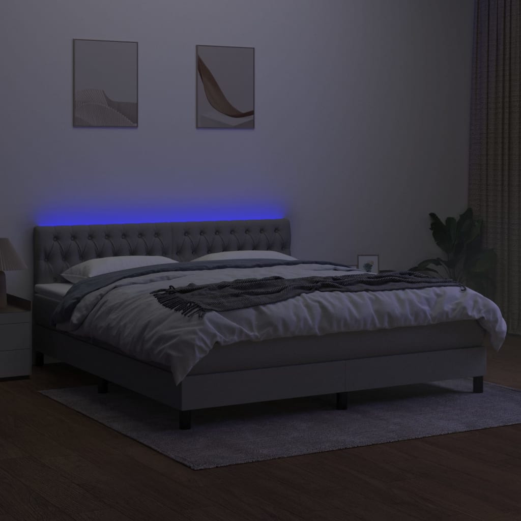 Cama box spring c/ colchão e LED 180x200 cm tecido cinza-claro