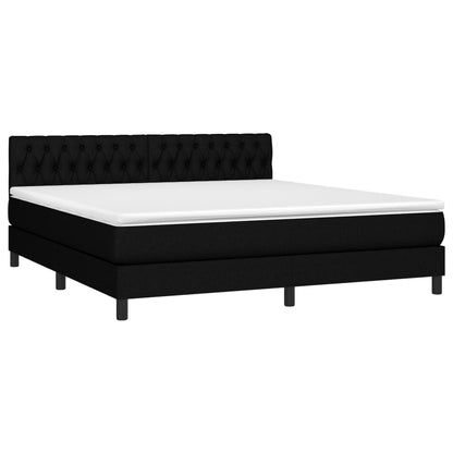 Cama box spring c/ colchão e LED 180x200 cm tecido preto