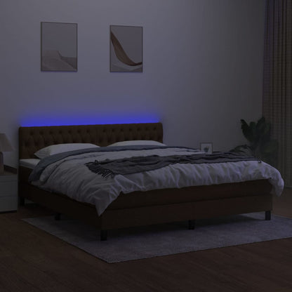 Cama box spring c/ colchão/LED 180x200cm tecido castanho-escuro