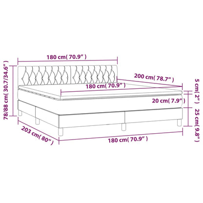 Cama box spring colchão/LED 180x200cm tecido cinza-acastanhado