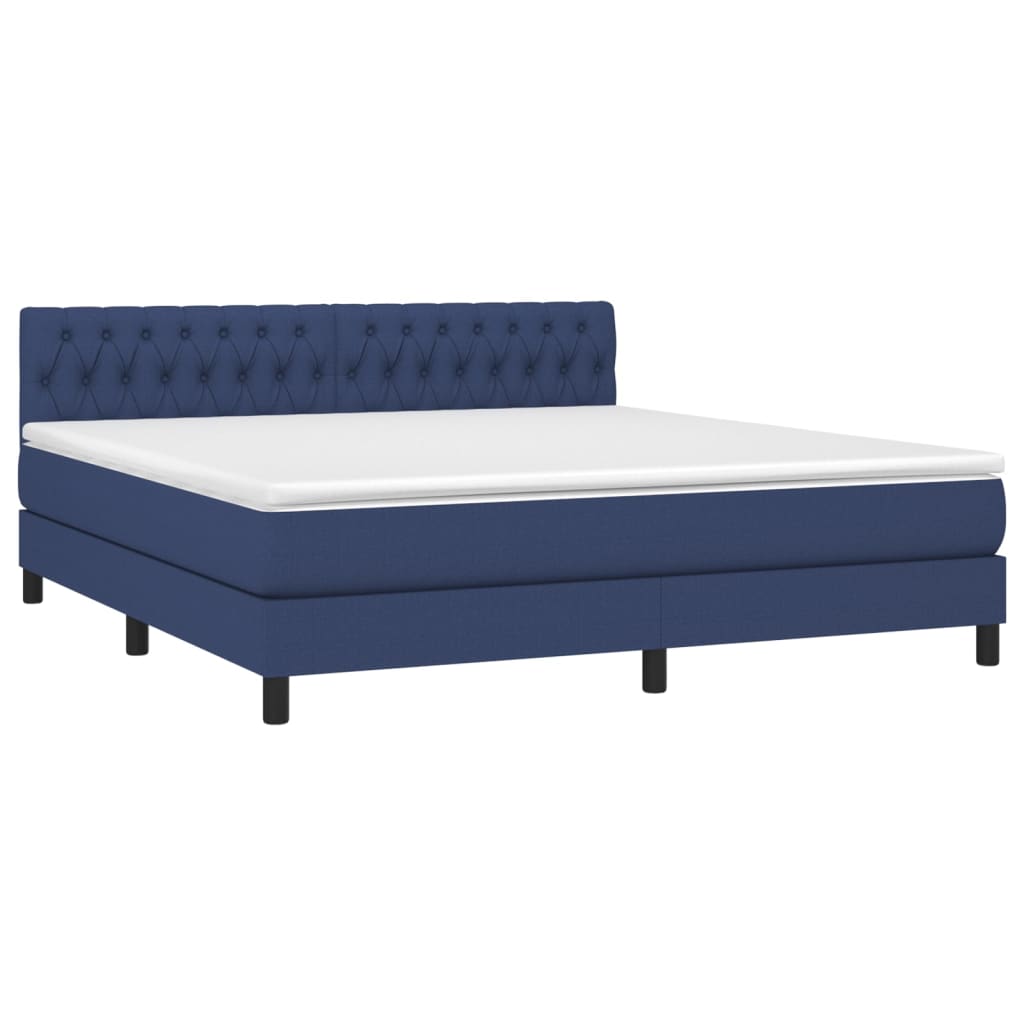 Cama box spring c/ colchão e LED 180x200 cm tecido azul