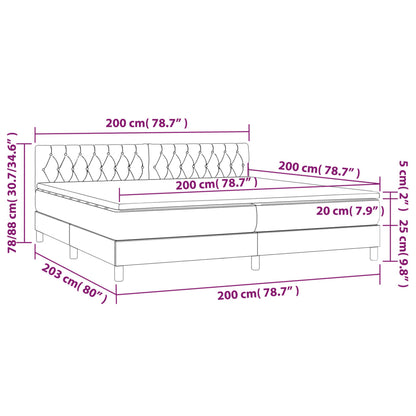 Cama box spring c/ colchão e LED 200x200 cm tecido preto