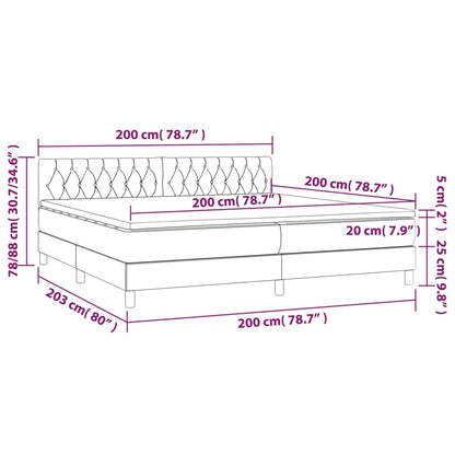 Cama box spring colchão/LED 200x200cm tecido cinza-acastanhado