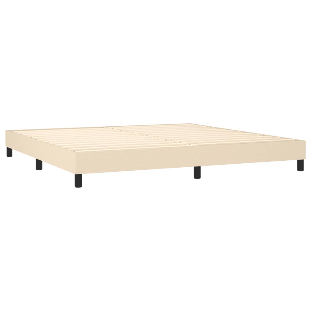 Cama box spring c/ colchão e LED 200x200 cm tecido cor creme