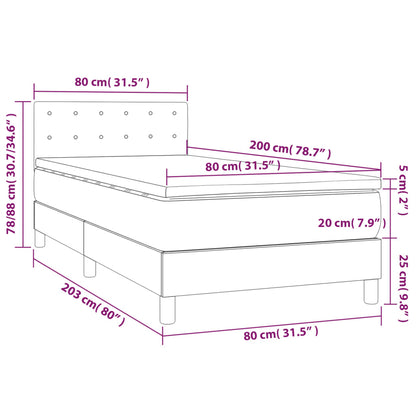 Cama box spring c/ colchão e LED 80x200 cm tecido cinza-escuro