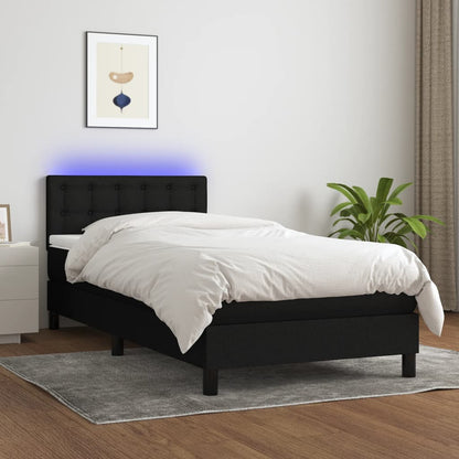 Cama box spring c/ colchão e LED 80x200 cm tecido preto