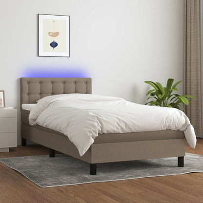 Cama box spring + colchão/LED 80x200cm tecido cinza-acastanhado