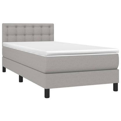 Cama box spring c/ colchão e LED 90x190 cm tecido cinza-claro