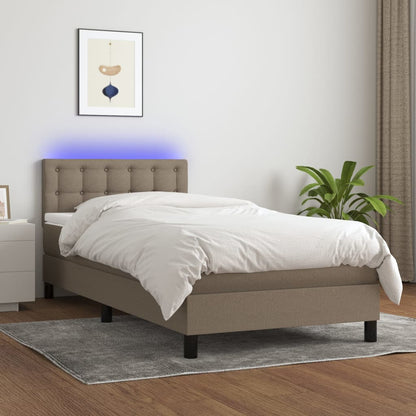 Cama box spring + colchão/LED 90x190cm tecido cinza-acastanhado