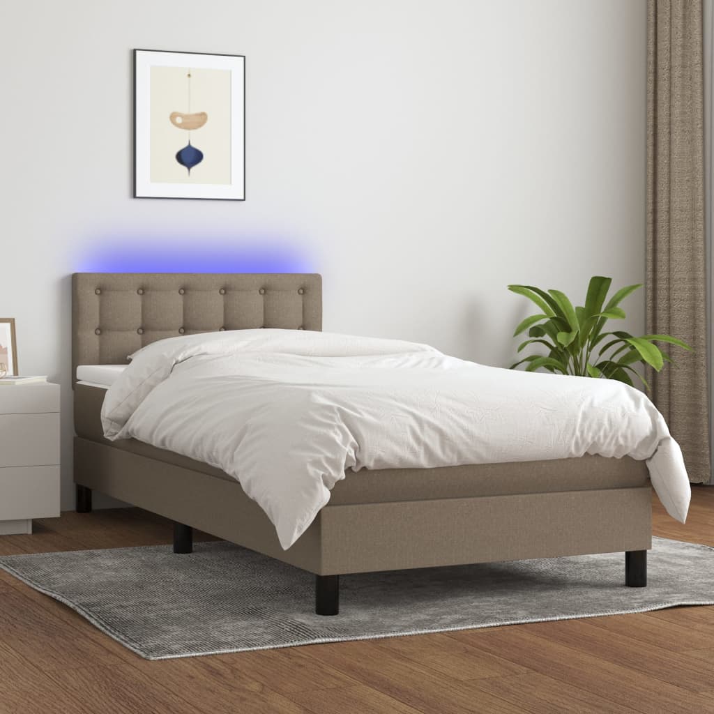 Cama box spring + colchão/LED 90x200cm tecido cinza-acastanhado