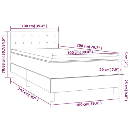 Cama box spring c/ colchão e LED 100x200 cm tecido cinza-escuro