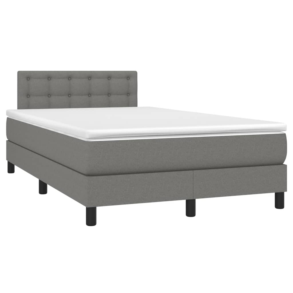 Cama box spring c/ colchão e LED 120x200 cm tecido cinza-escuro