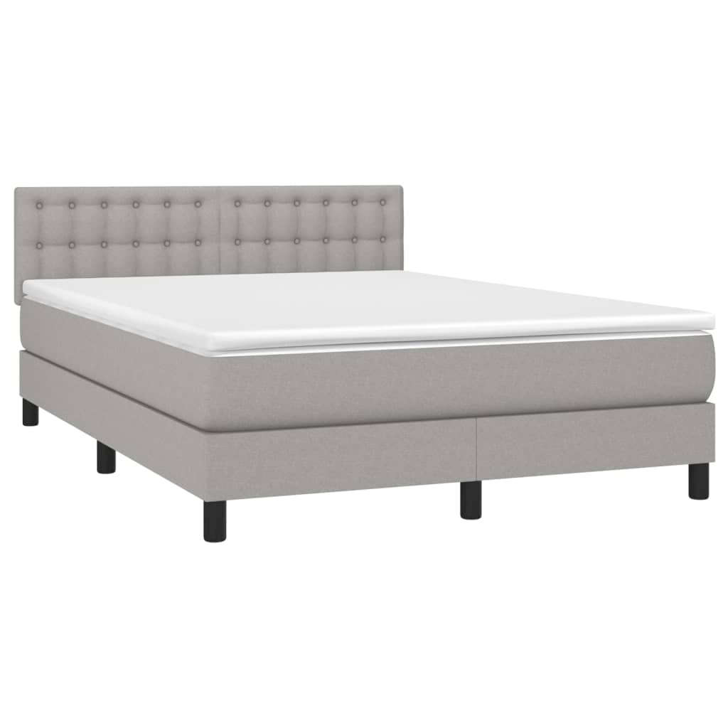 Cama box spring c/ colchão e LED 140x190 cm tecido cinza-claro