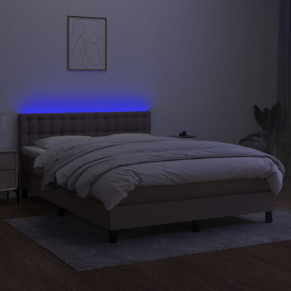 Cama box spring colchão/LED 140x190cm tecido cinza-acastanhado