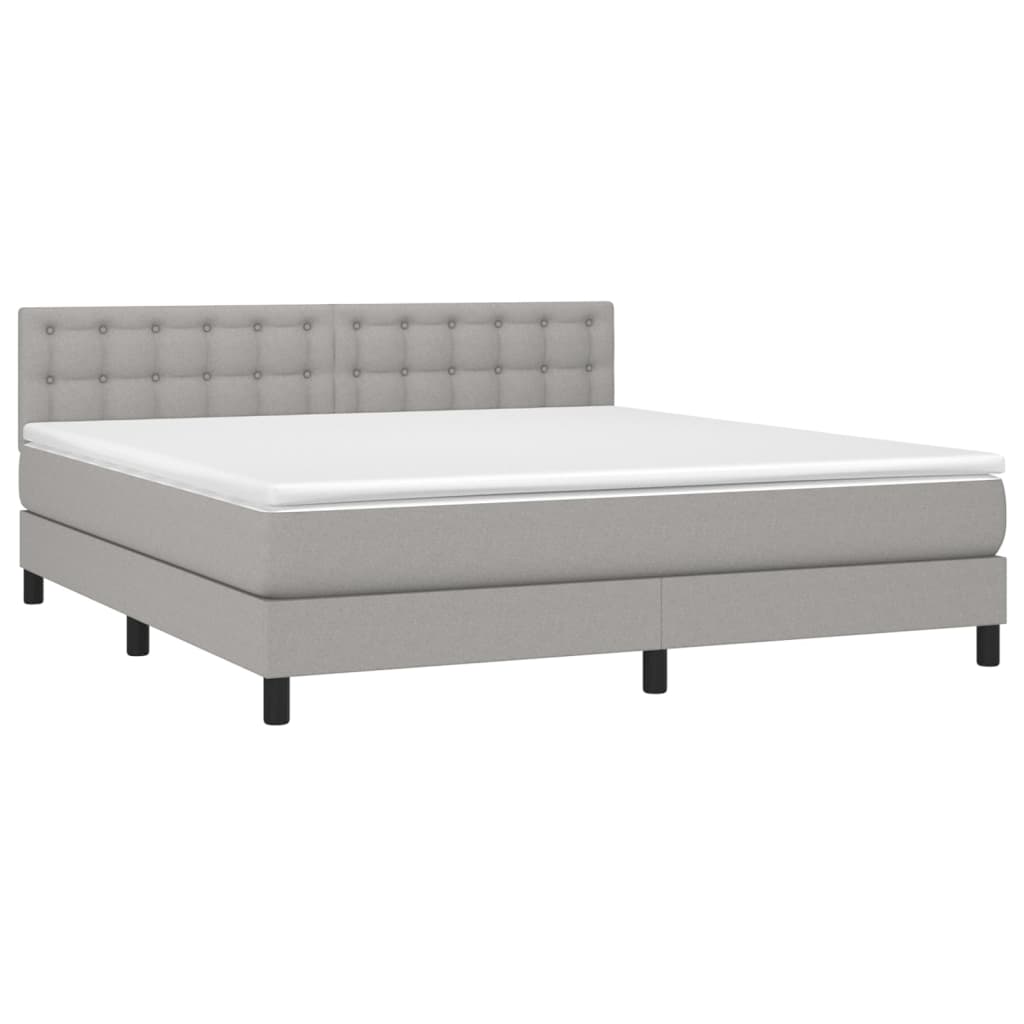 Cama box spring c/ colchão e LED 160x200 cm tecido cinza-claro