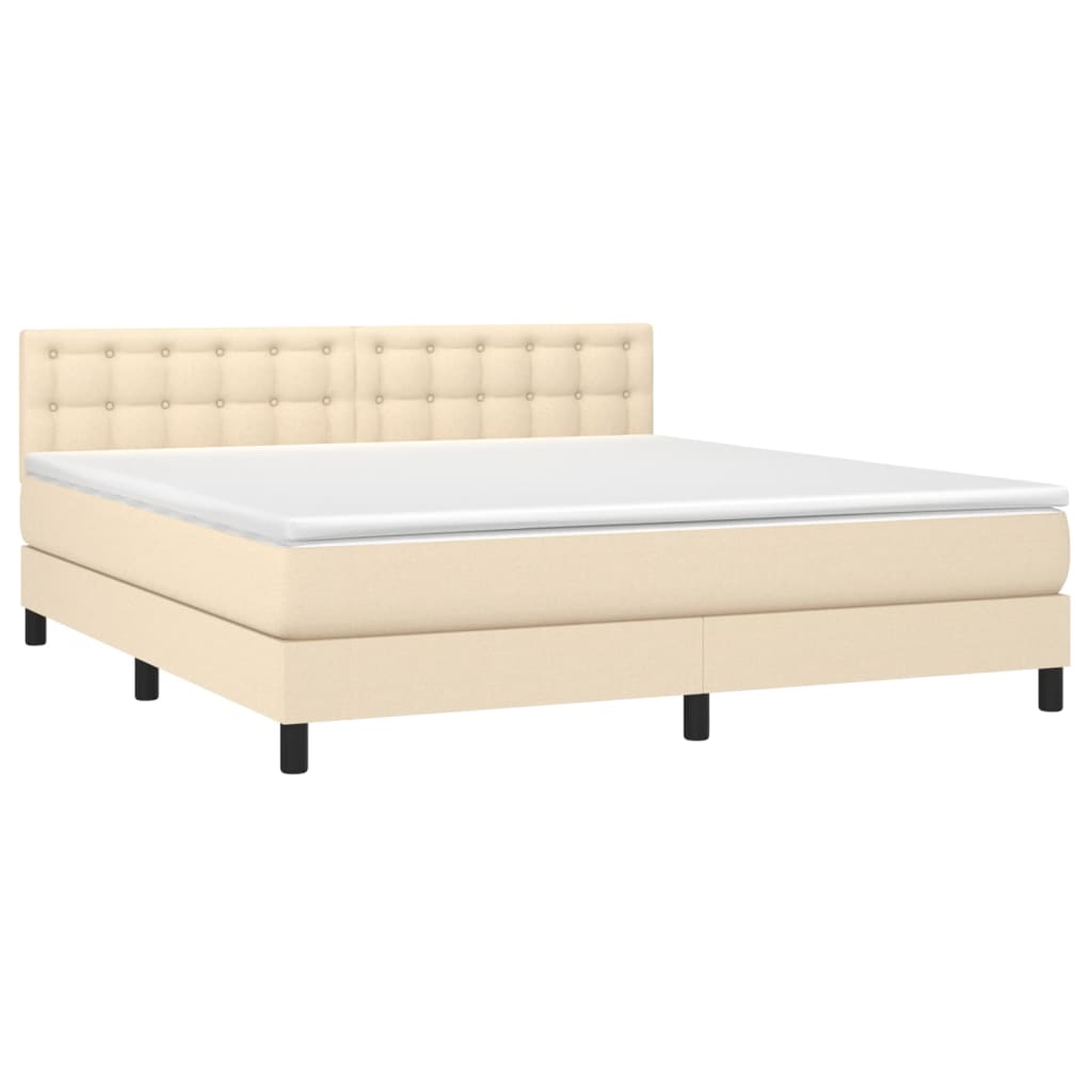 Cama box spring c/ colchão e LED 160x200 cm tecido cor creme