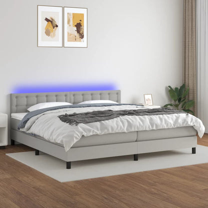 Cama box spring c/ colchão e LED 200x200 cm tecido cinza-claro