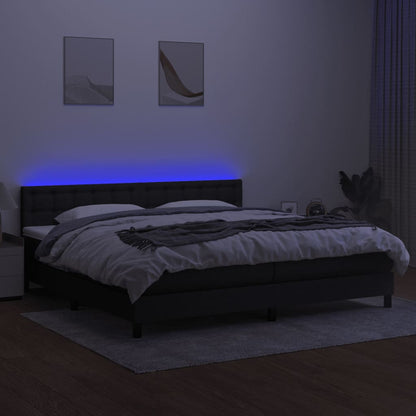 Cama box spring c/ colchão e LED 200x200 cm tecido preto