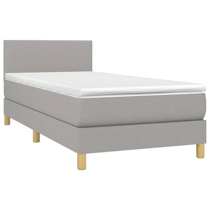 Cama box spring c/ colchão e LED 80x200 cm tecido cinza-claro