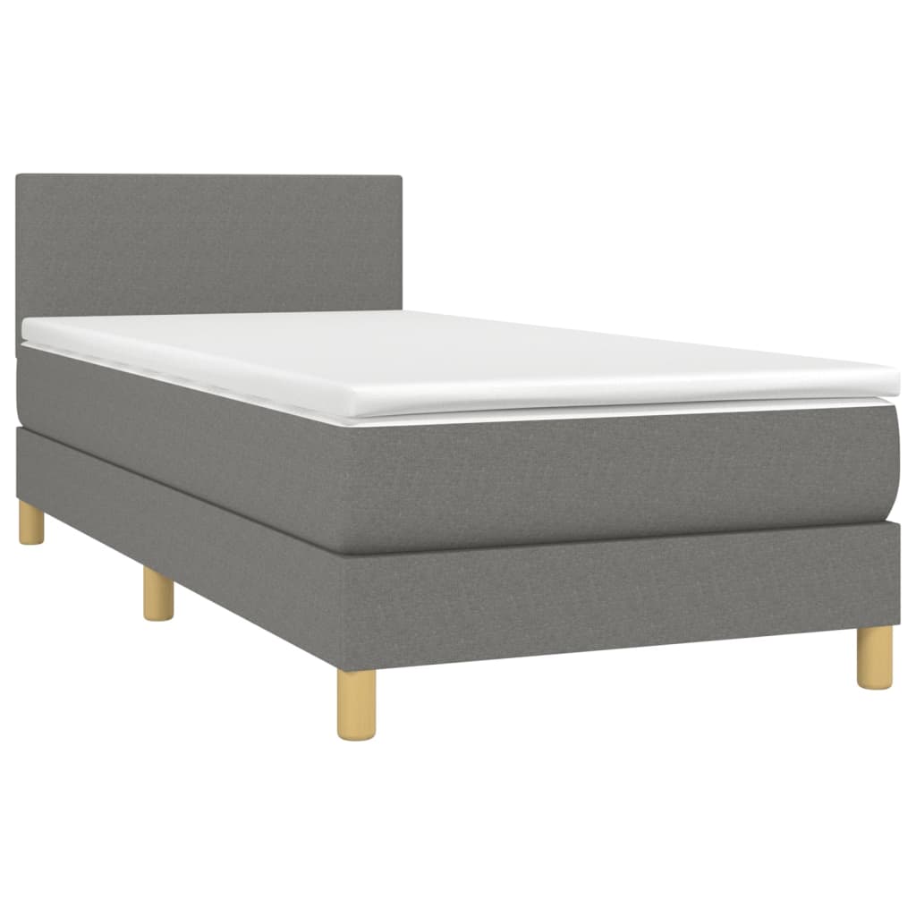 Cama box spring c/ colchão e LED 80x200 cm tecido cinza-escuro