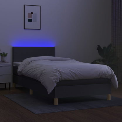 Cama box spring c/ colchão/LED 80x200cm tecido castanho-escuro