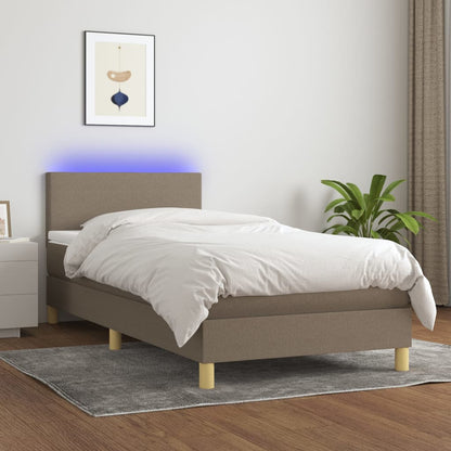 Cama box spring + colchão/LED 80x200cm tecido cinza-acastanhado