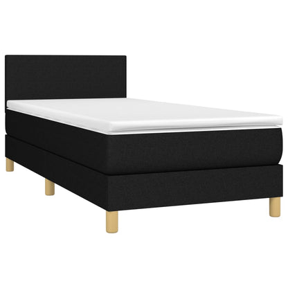 Cama box spring c/ colchão e LED 90x190 cm tecido preto